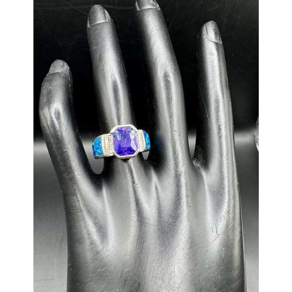 Sterling 925 Ring Amethyst Fire Opal Size 6 Signed Cubic Zirconia February BDay